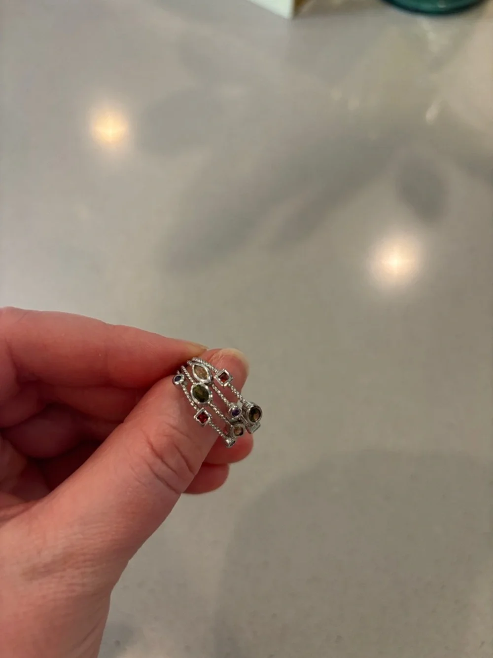 Sparkling Sterling Silver Unique Multi-Stone Stacked Ring - Picture 4 of 6